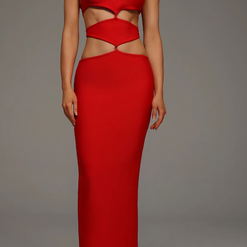 Chic Red Cut-Out Maxi Dress